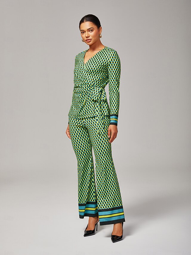 Green 3D Geometric Stretchy Wrap Top