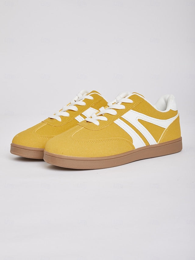 Women's Yellow Low-Top Sneakers for Women - Vintage Lace-Up