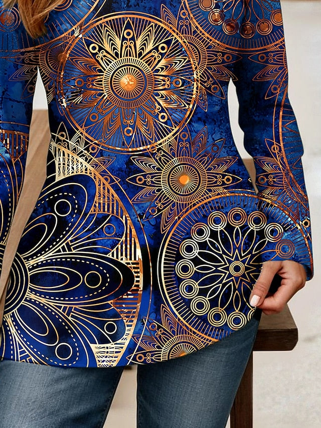 Women's T Shirt Cut Out Print Graphic Geometric Mandala