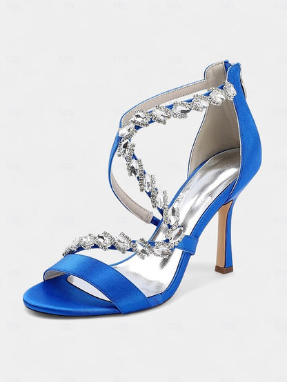 - High White Strappy Rhinestone Women's Sandals Heel