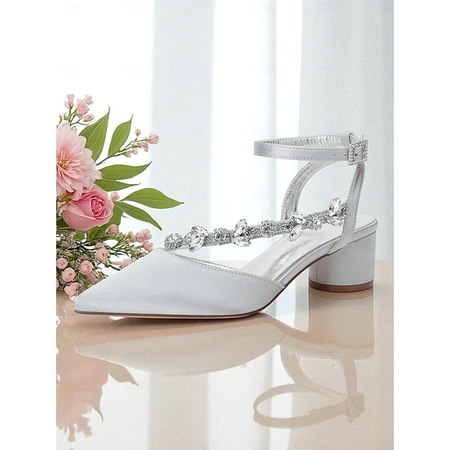 Block Pumps Heel Purple with Satin Rhinestone Women's