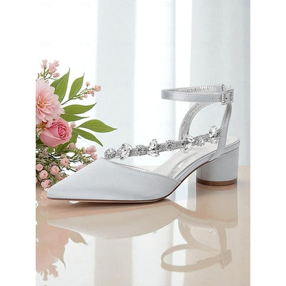 Block Pumps Heel Purple with Satin Rhinestone Women's