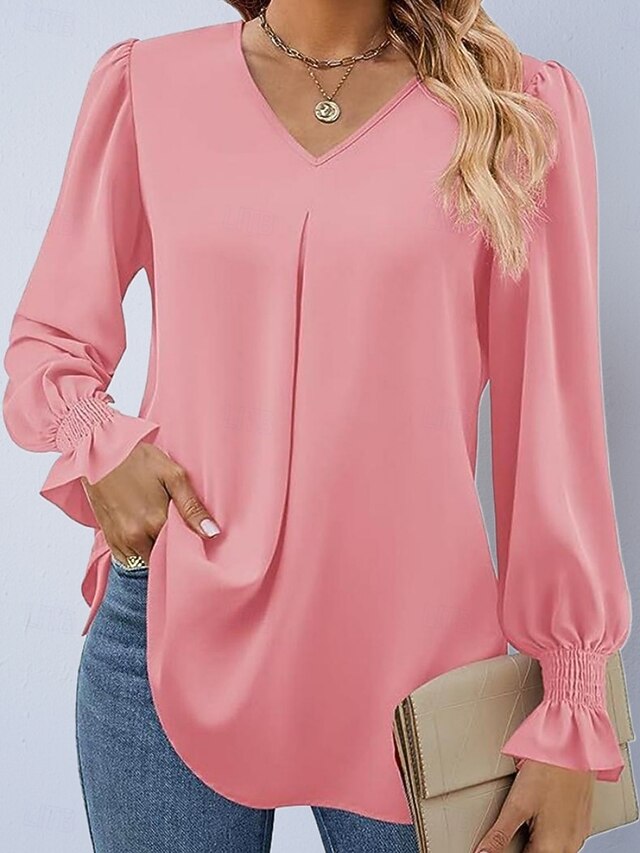 Women's Shirt Satin Shirt Blouse Plain Stylish Basic