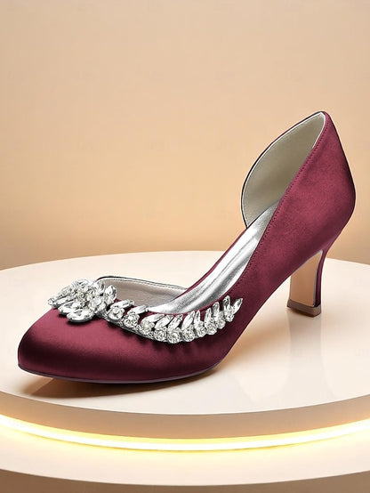 Silver Toe Satin Kitten Heels Low Round Heel Women's -