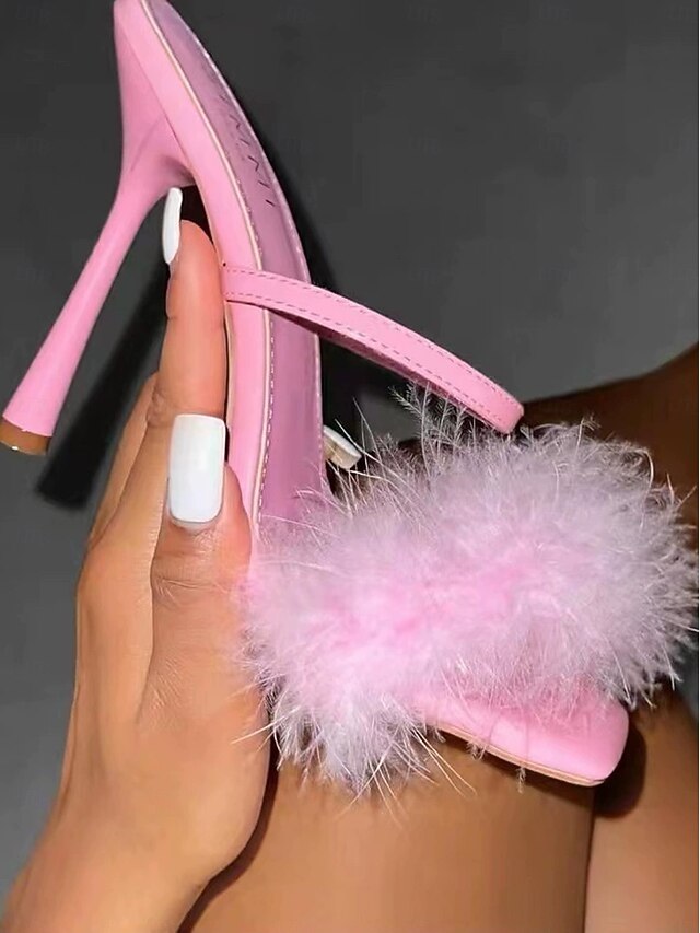 Green High Feathered Bold Sandals Heeled –