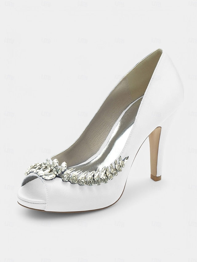 Peep-Toe Embellishment Luxury – Satin Crystal Heels with Blue