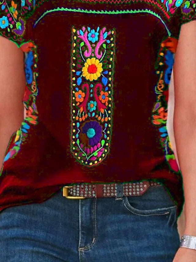 Women's T Shirt Peasant Blouse Floral Bohemia Active