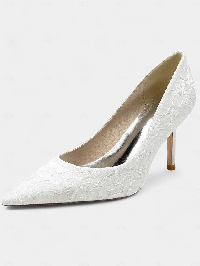 Women's Lace-Embroidered - Pointed-Toe Heels Stiletto