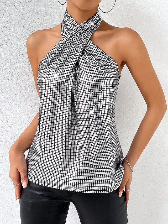 Women's Camisole Tank Top Sequins Solid Color Stylish