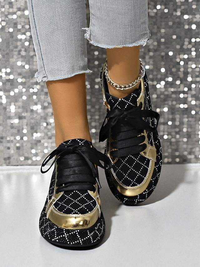 - Women's Quilted Silver Rhinestone Black and Sneakers