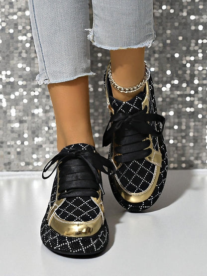 - Women's Quilted Silver Rhinestone Black and Sneakers