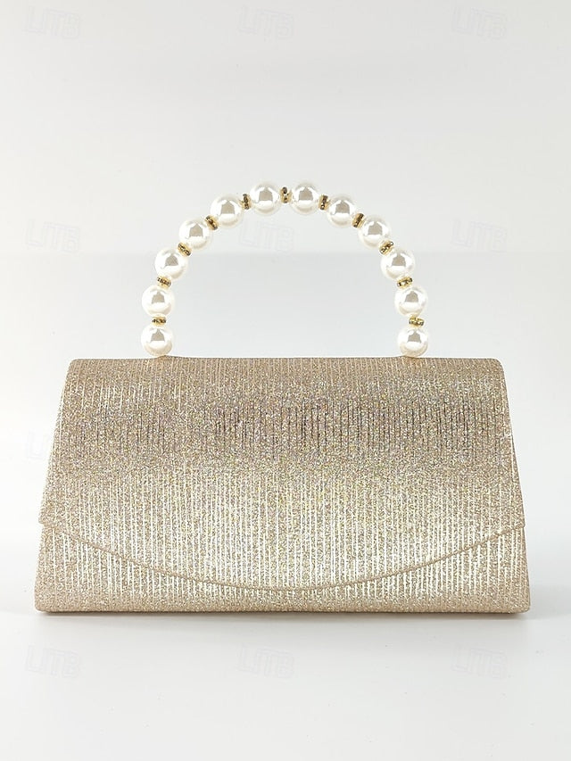 Handle Bag Purple Clutch Pearl with Glitter Women's –
