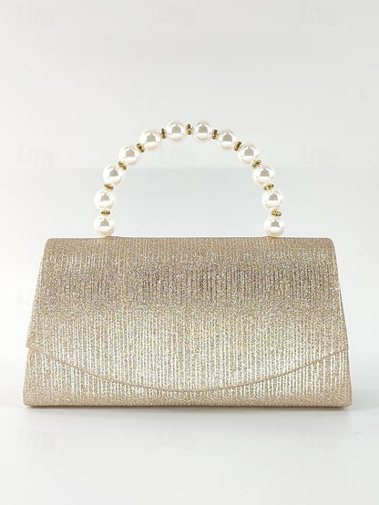 Handle Bag Purple Clutch Pearl with Glitter Women's –