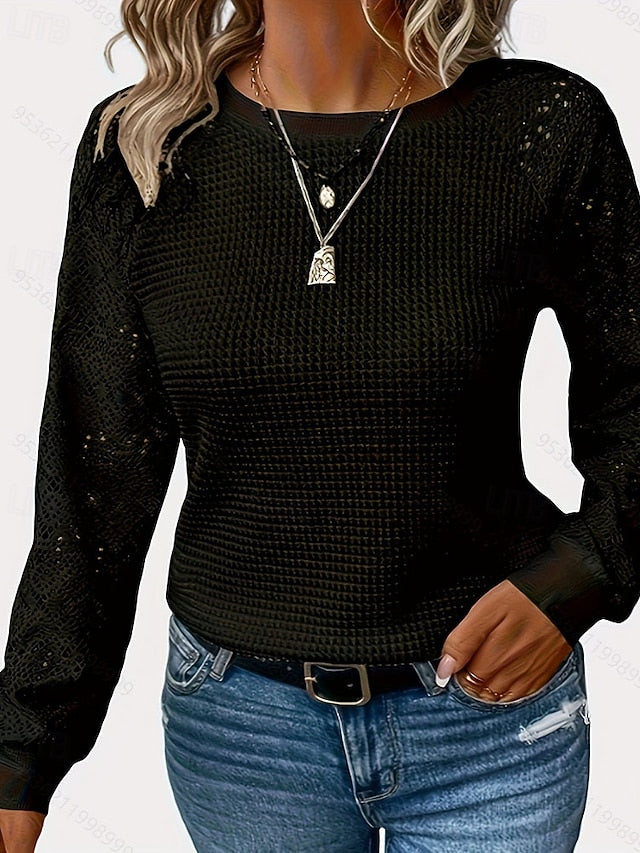 Women's Blouse Patchwork Eyelet Solid Color Fashion Casual