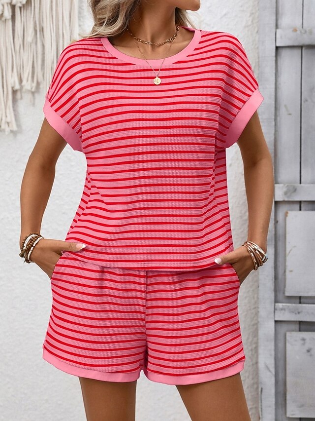 Women's Two Piece Sets Shorts Sets Short Sleeve Crew Neck