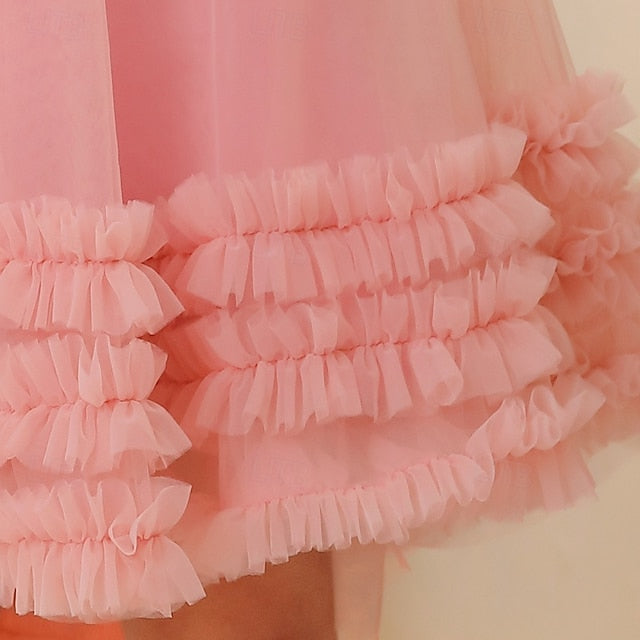 Floral Girls' Sleeveless Color Dress Party Solid Kids