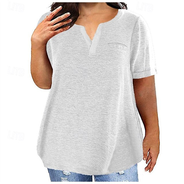 Women's Summer Tops Blouse Ruched Patchwork Pocket Solid