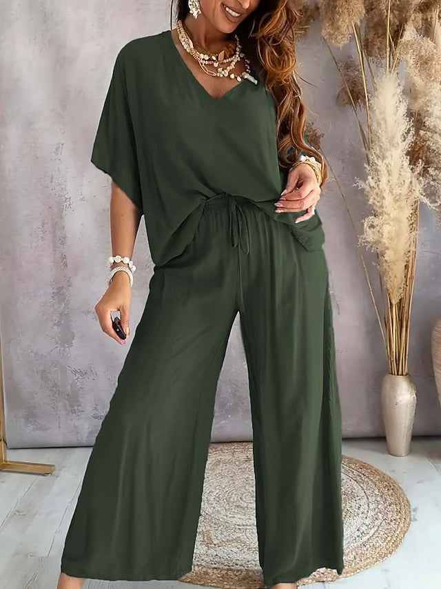 Women's Two Piece Sets Pants Sets Bolero Top Short Sleeve V