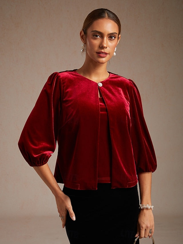 Christmas Women's Velvet Twinset Jacket Vest Button Up