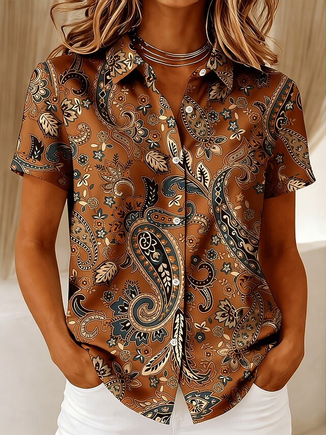 Women's Shirt Buttons Print Graphic Paisley Vintage Stylish