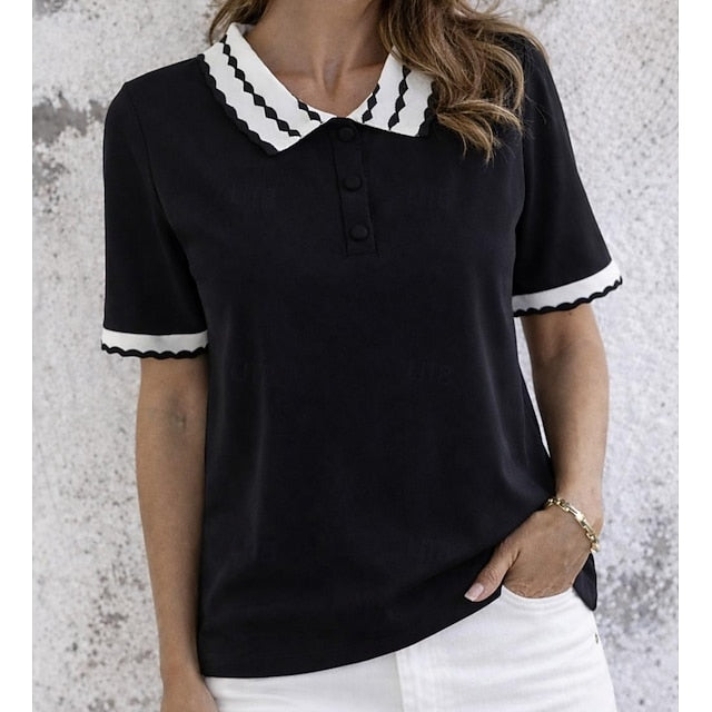 Women's T Shirt Tee Wavy Edge Contrasting Colors Elegant