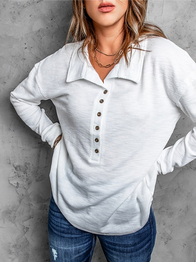 Women's Blouse Buttons Solid Color Stylish Basic Casual