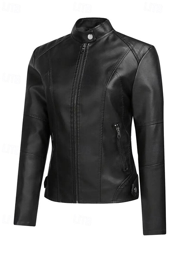 Comfortable Jacket Faux Pocket Zipper Women's Leather