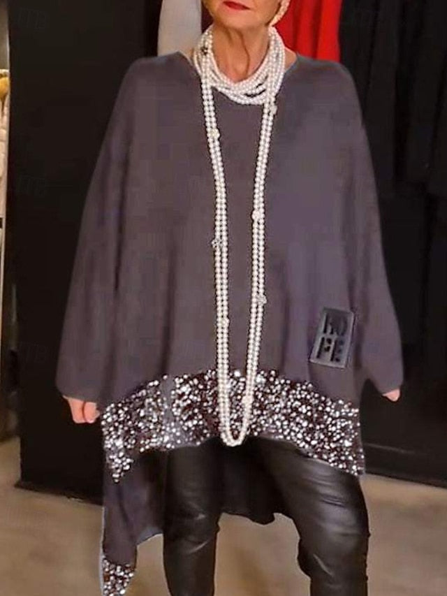Women's Blouse Sequins Patchwork Color Block Stylish Modern