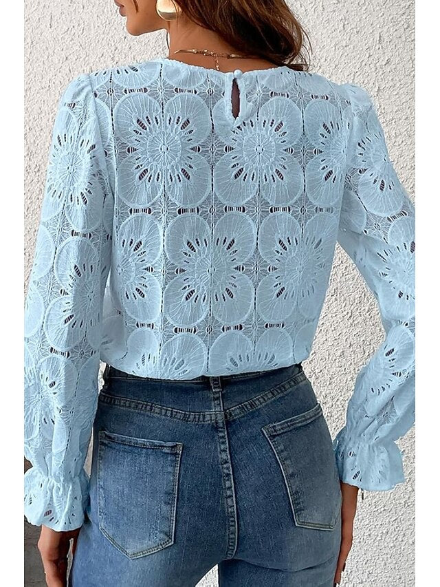 Women's Lace Shirt Blouse Lace Plain Active Casual Long