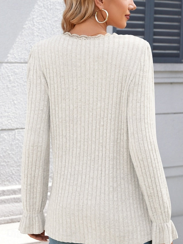 Women's Lace Shirt Lace Solid Color Stylish Modern Casual