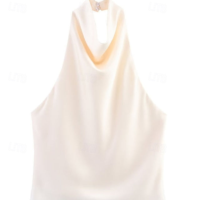 Women's Shirt Elegant Satin Top Blouse Ruched Patchwork