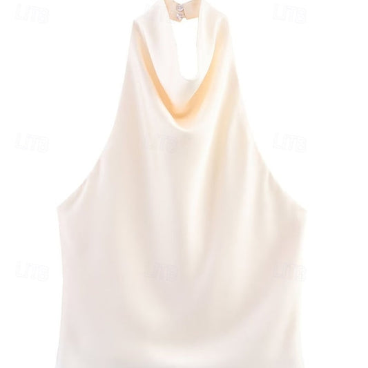 Women's Shirt Elegant Satin Top Blouse Ruched Patchwork