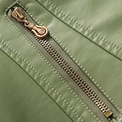 Comfortable Zipper Faux Women's Leather Jacket Pocket