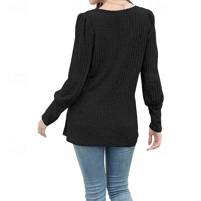 Women's Texture Blouse T Shirt Tee Top Buttons Plain