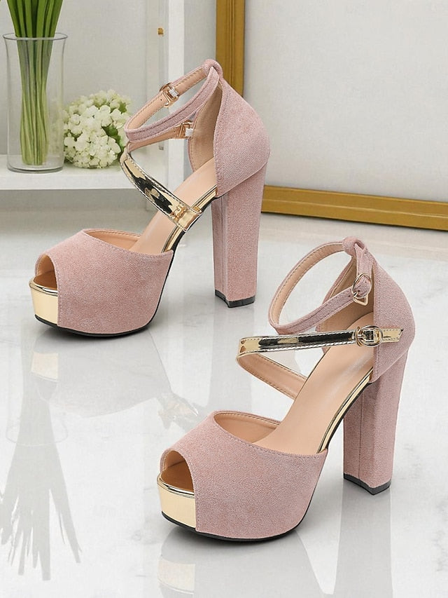 Toe Suede Sandals Red Platform Peep Block - Women's Heel