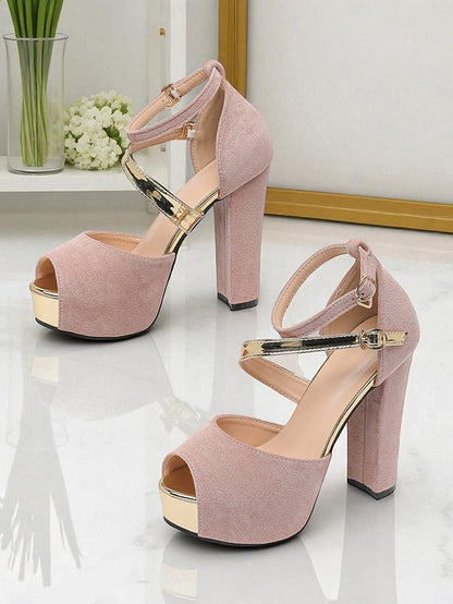 Toe Suede Sandals Red Platform Peep Block - Women's Heel