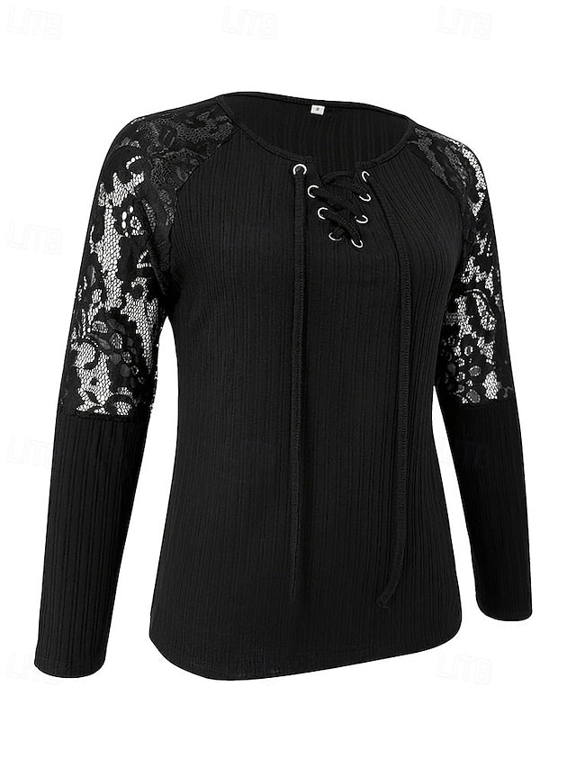 Women's Blouse Lace Patchwork Plain Elegant Stylish Long