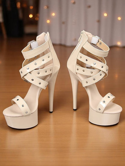 Women's High Platform Buckled White and Straps Heels with