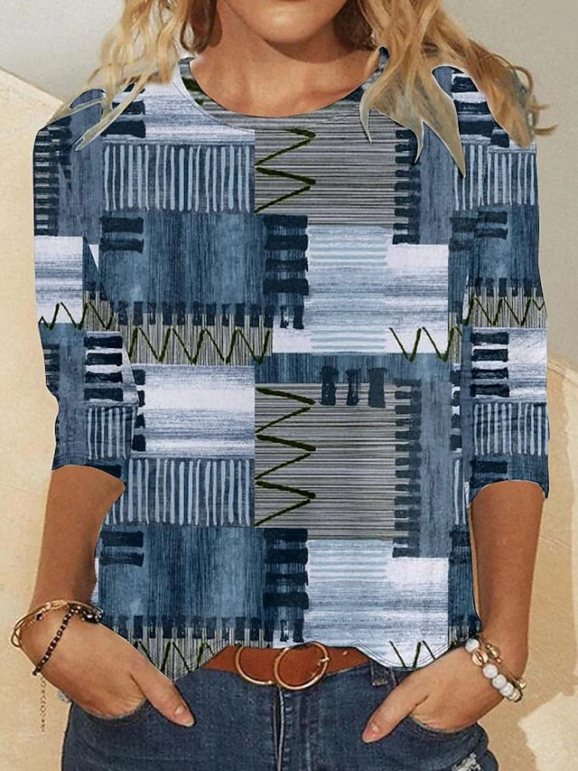 Women's T shirt Crew Neck Long Sleeve Tunic Graphic Modern