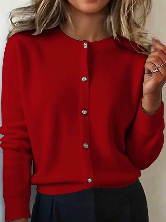 Women's Cardigan Daily Crew Neck Buttons Long Sleeve