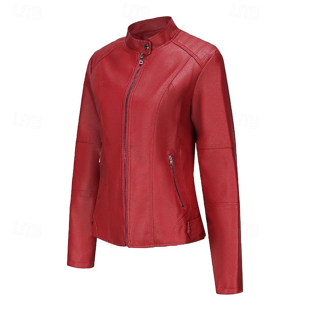 Comfortable Leather Zipper Pocket Jacket Faux Women's