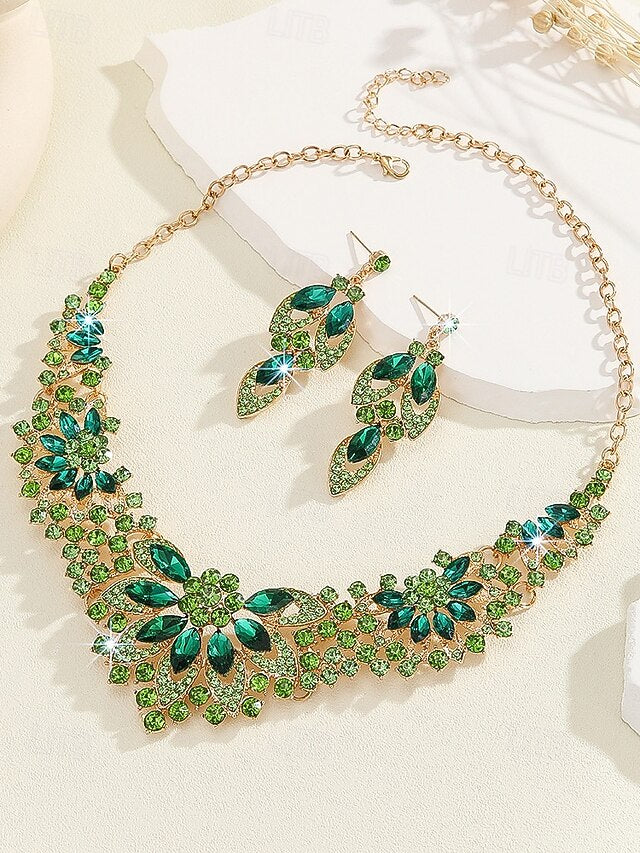 Elegant Green Statement Set – Jewelry Crystal Necklace