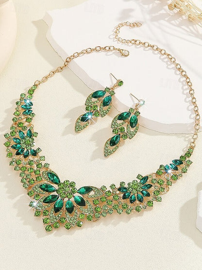 Elegant Green Statement Set – Jewelry Crystal Necklace