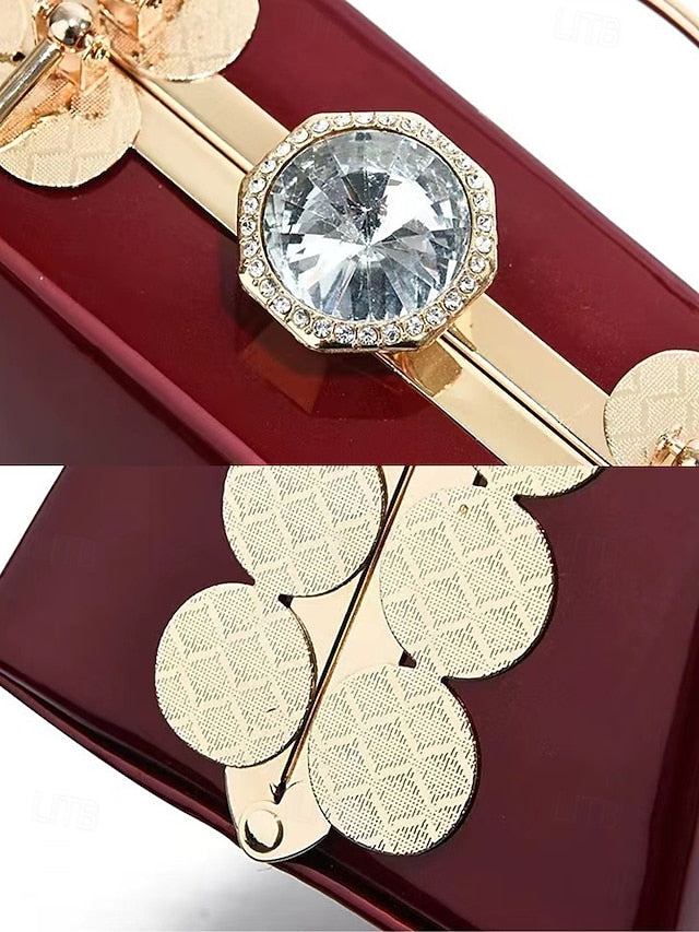 Burgundy with Evening Handbag Women's Patent Gold Leather