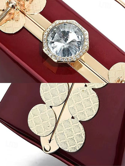 Burgundy with Evening Handbag Women's Patent Gold Leather