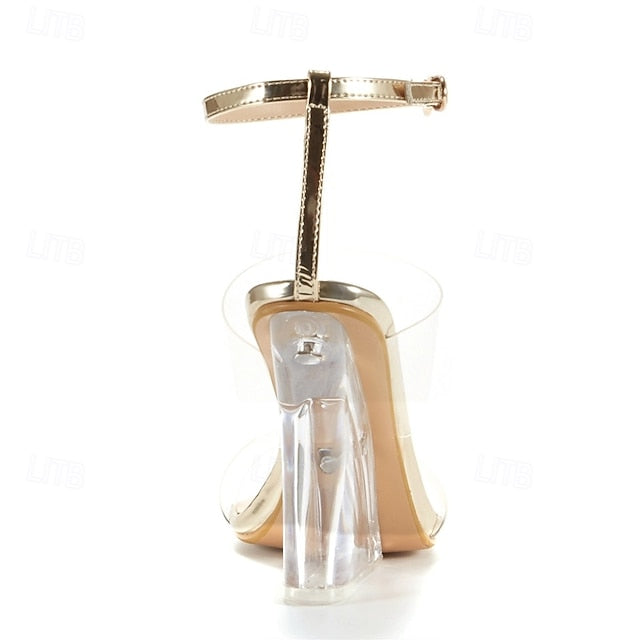 Clear with Wedge Heels Straps Women's and Transparent Gold