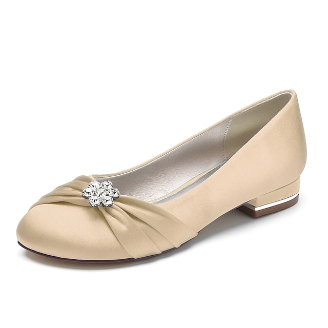 Satin Women's Wedding Flats Blue Rhinestone with Light