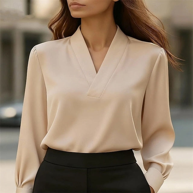 Women's Shirt Elegant Dressy Satin Top Ruched Patchwork