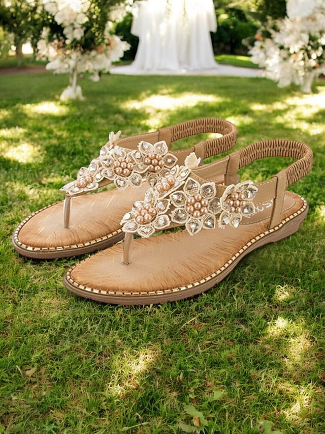 Design Beaded Flat Slip-Ons Floral with Comfortable