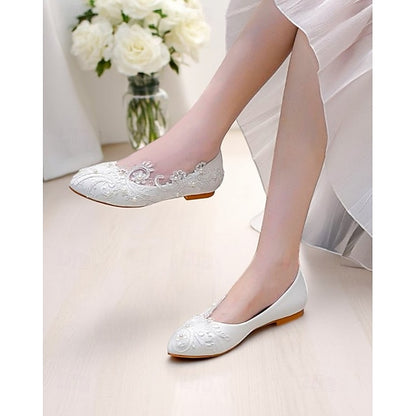 Vintage – Flats White Ballet Embroidered Lace Women's